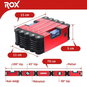 Rox 0176 Mıknatıslı Alüminyum Katlanır Su Terazisi 70 cm