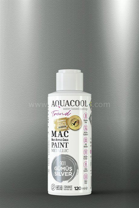 Trend M.A.C Su Bazlı Akrilik Vernikli Lake Metalik 901 Gümüş Boya 120 ml