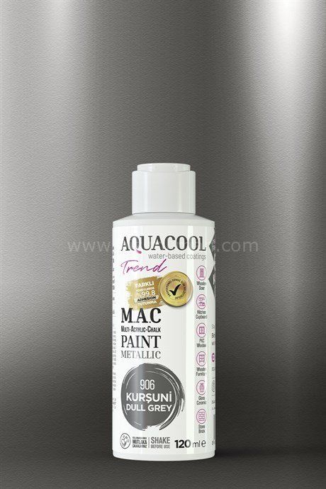 Trend M.A.C Su Bazlı Akrilik Vernikli Lake Metalik906 Kurşuni Boya 120 ml